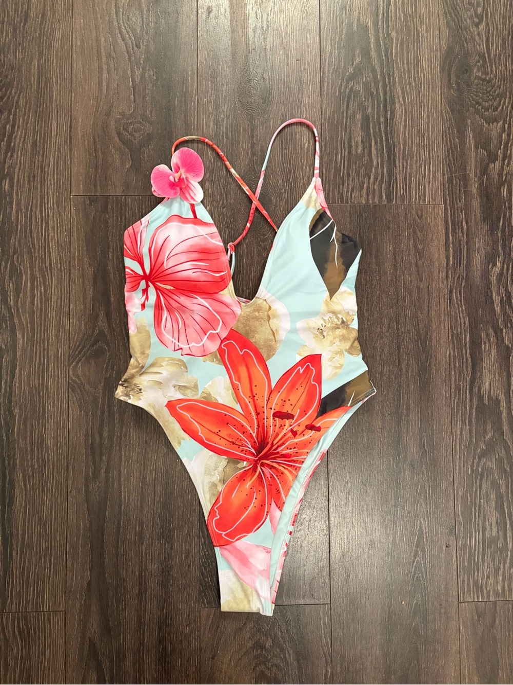 Floral 3D v-neck swimsuit